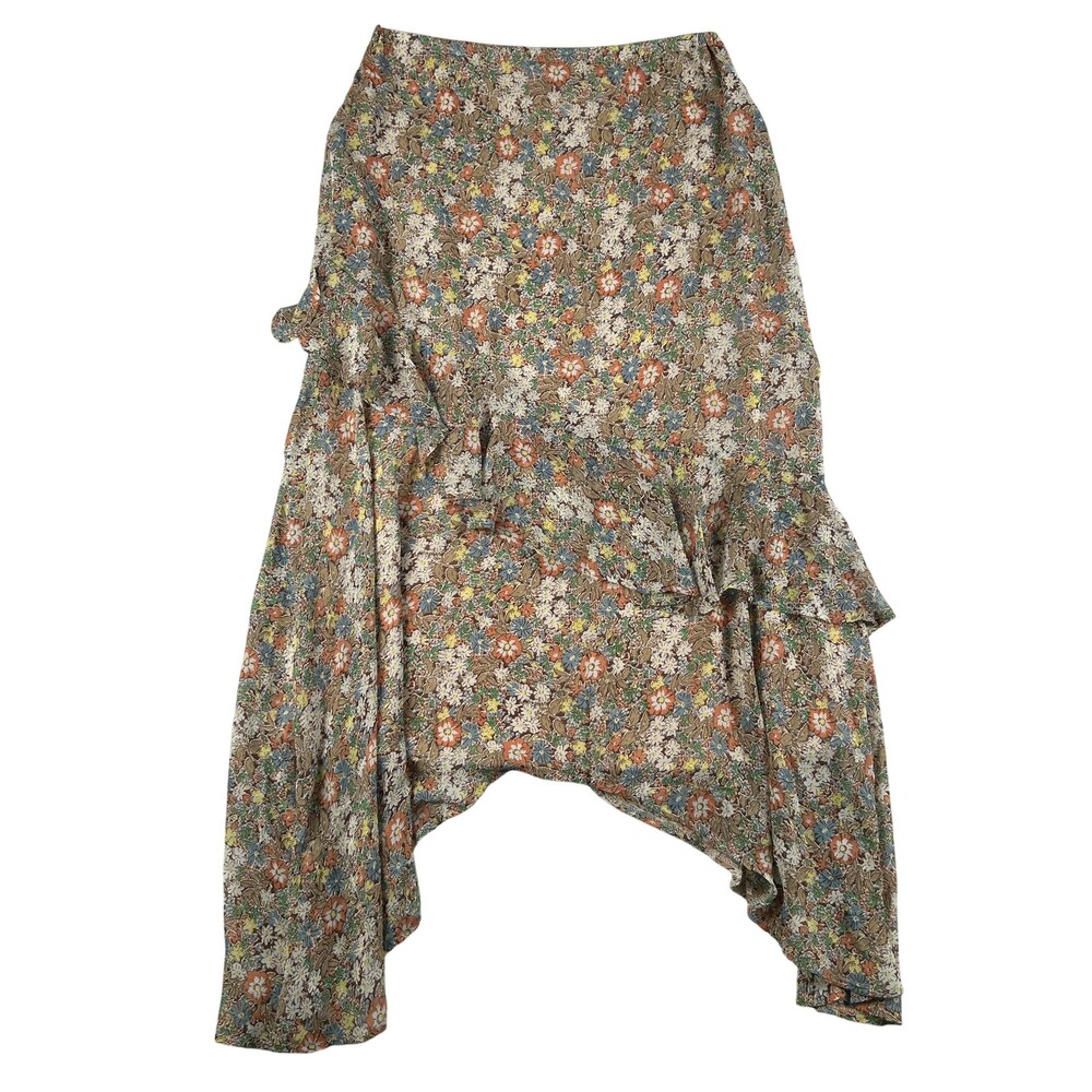 Roper Skirt Womens Small Floral Chiffon High Low Asymmetrical Ruffle Lined Boho